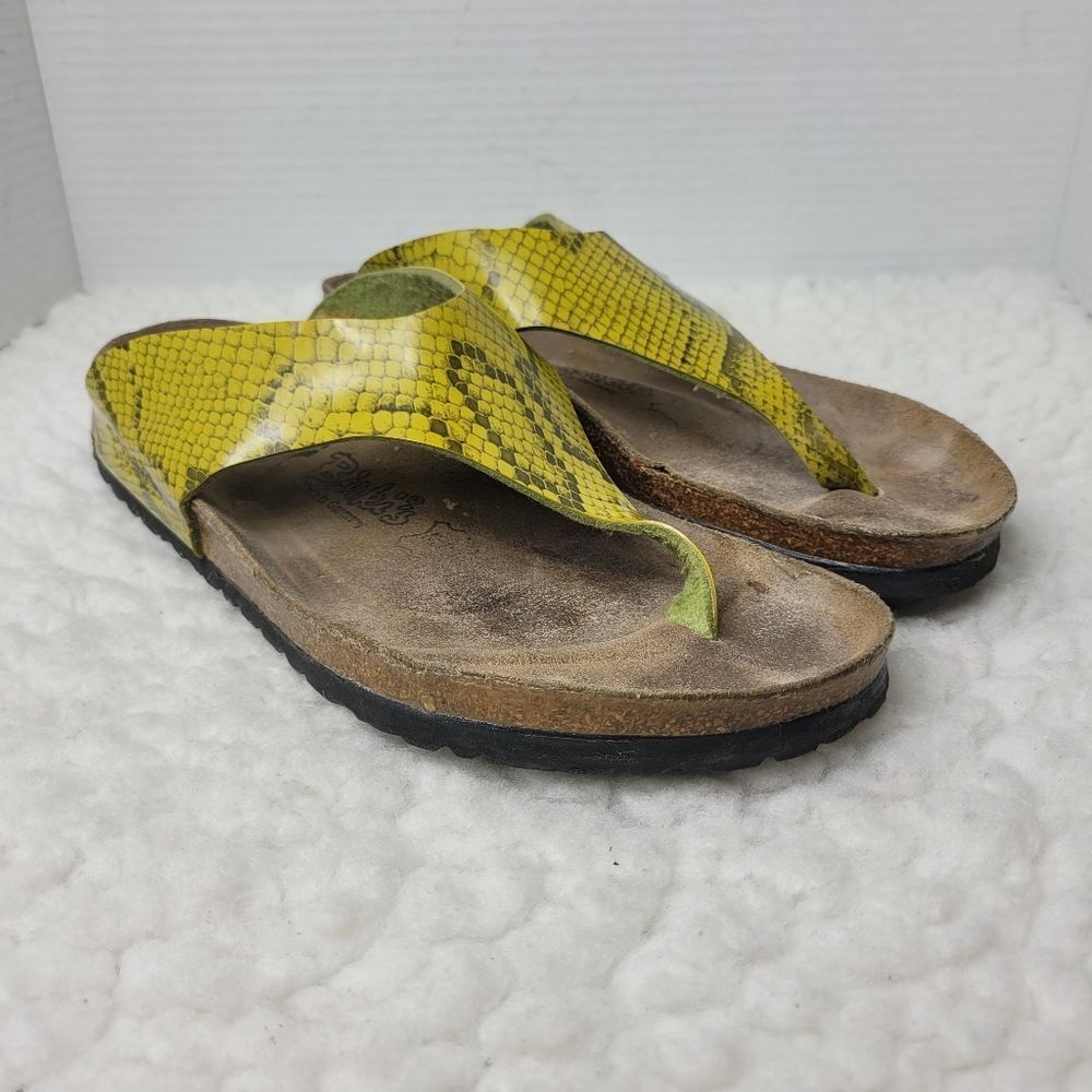 Birkenstock Birki’s Maui Thong Womens Size 11 Yellow Snakeskin Print Sandals Goo